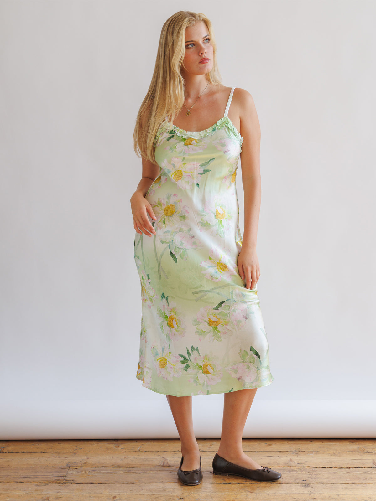 Silk Monet Green Midi Dress