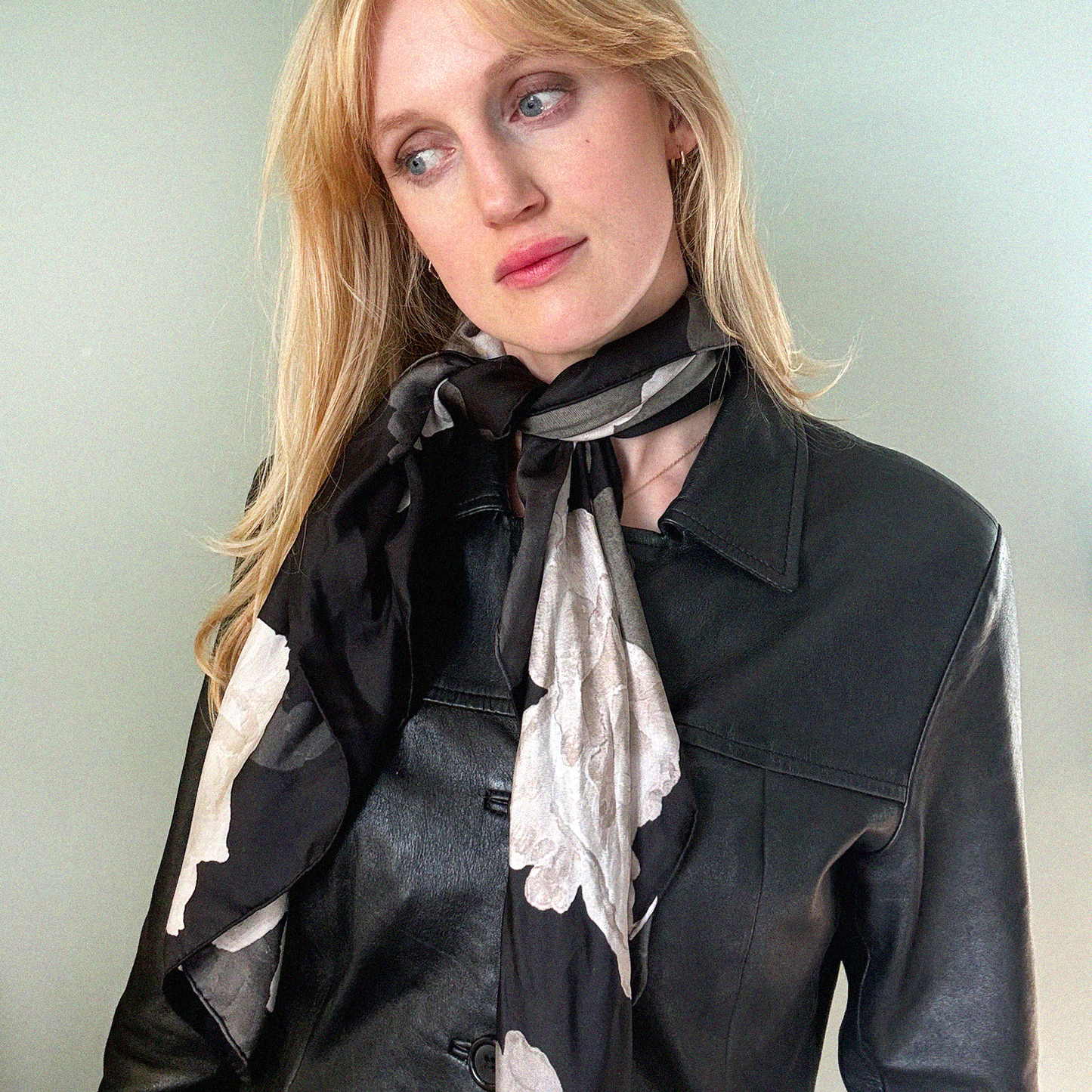 Large Black Rose Silk Scarf