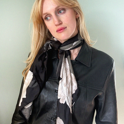 Large Black Rose Silk Scarf