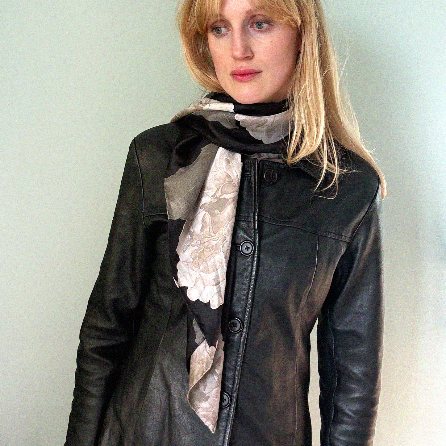 Large Black Rose Silk Scarf