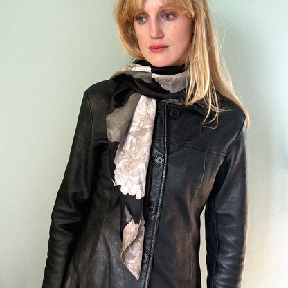 Large Black Rose Silk Scarf