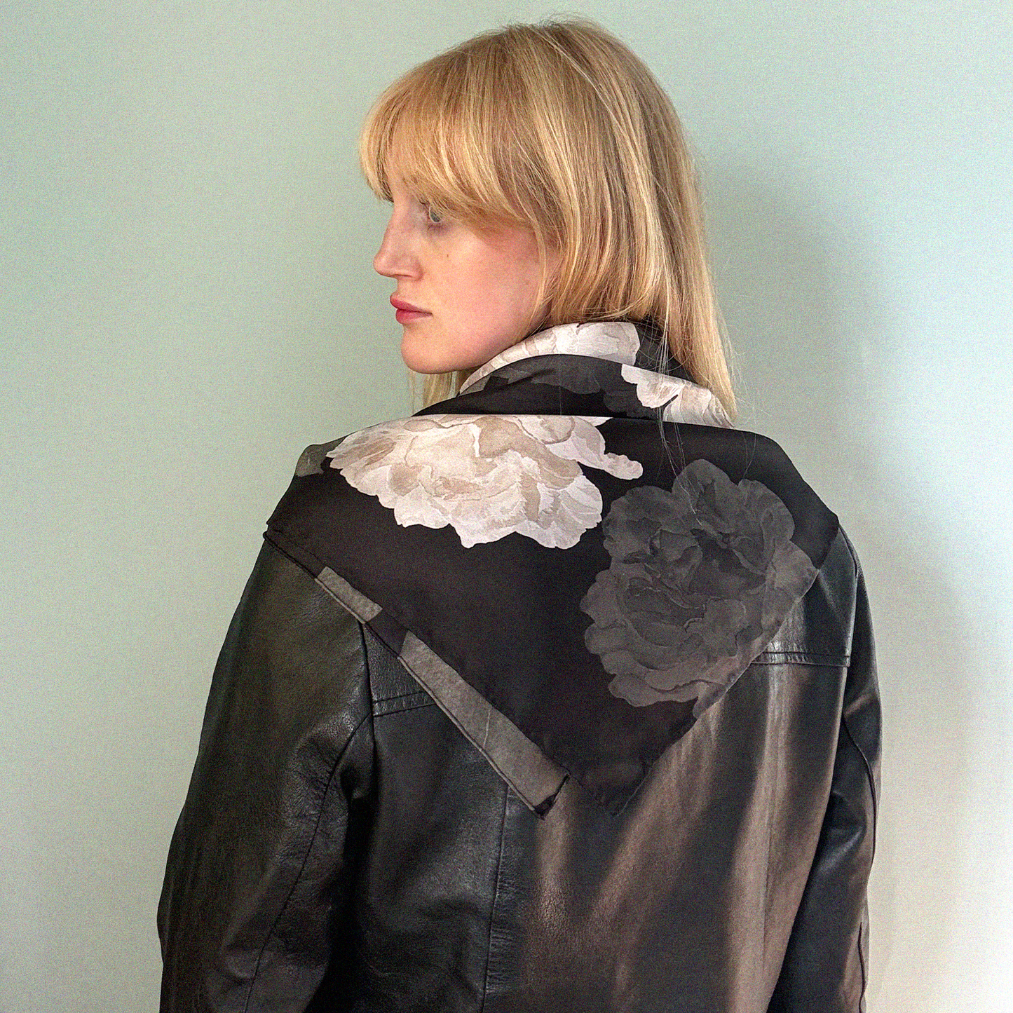 Large Black Rose Silk Scarf