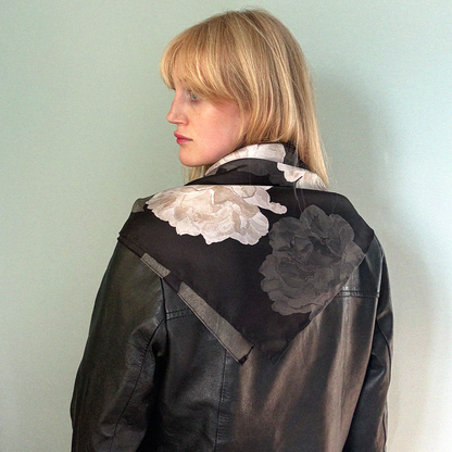 Large Black Rose Silk Scarf