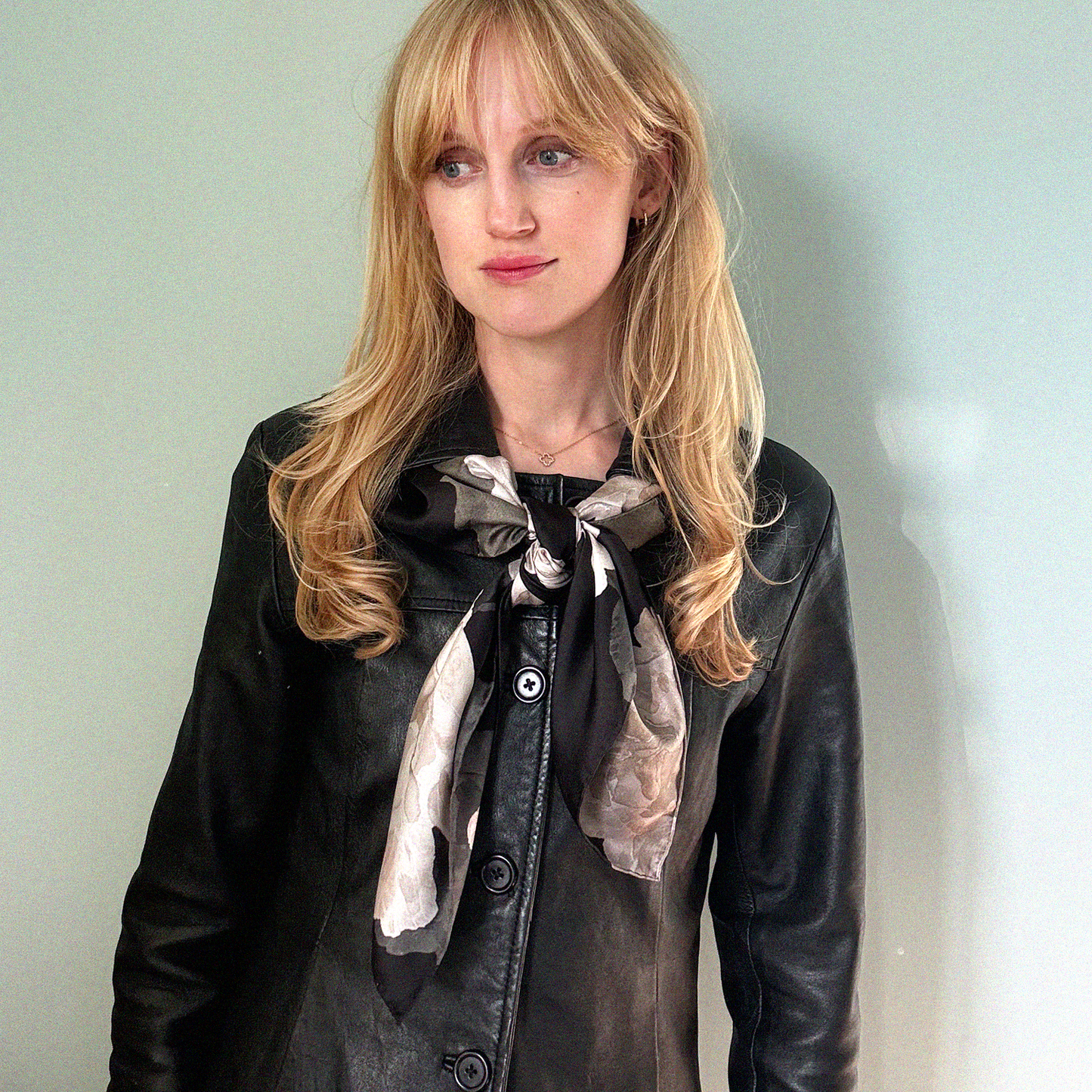 Large Black Rose Silk Scarf