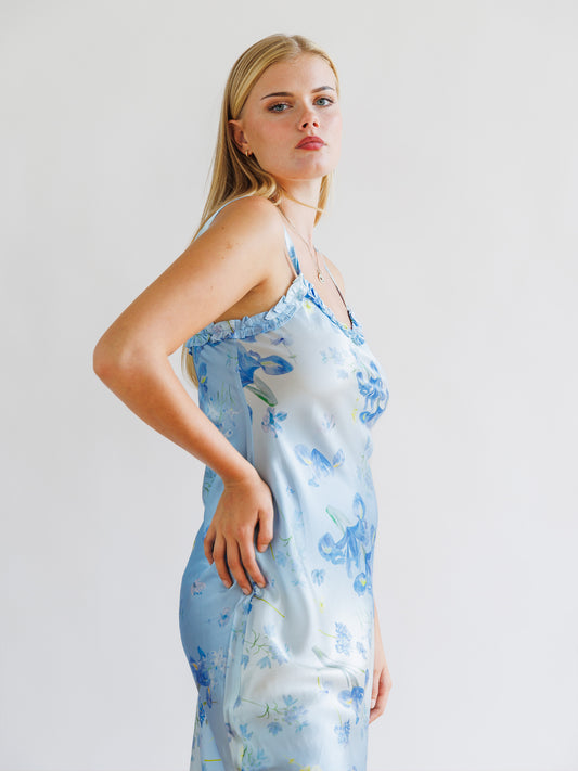 Silk Blue Iris Midi Dress