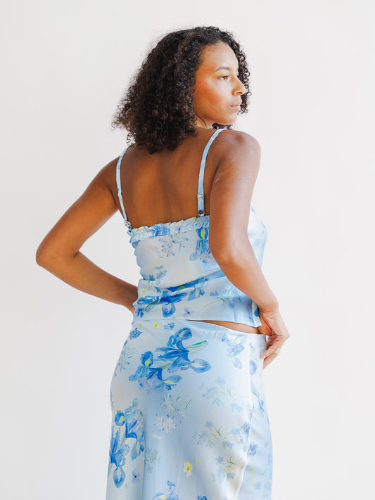 Silk Iris Blue Floral Cami Top