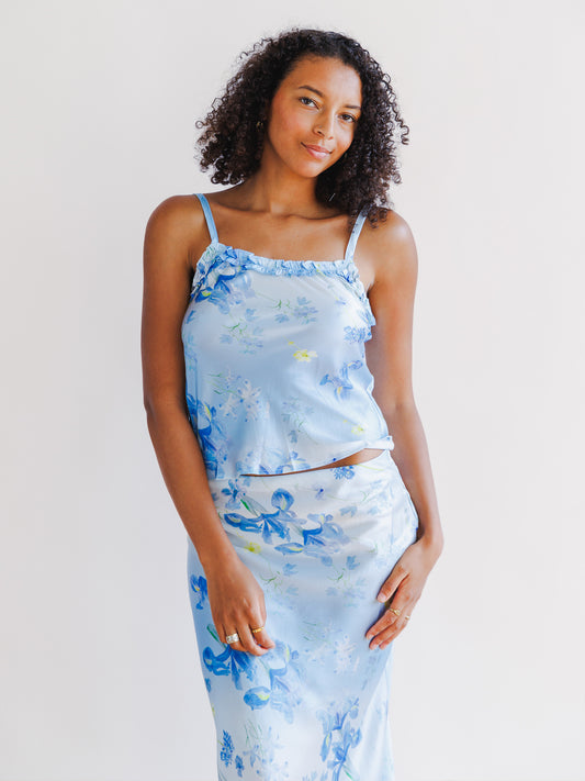 Silk Iris Blue Floral Cami Top