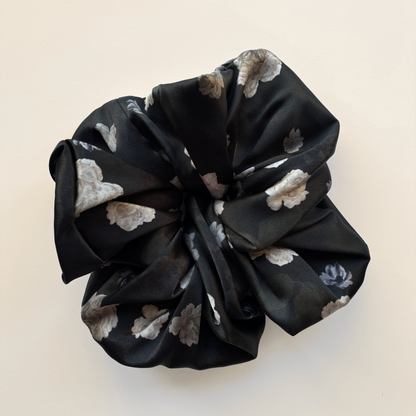 NEW Black Rose Silk Scrunchie