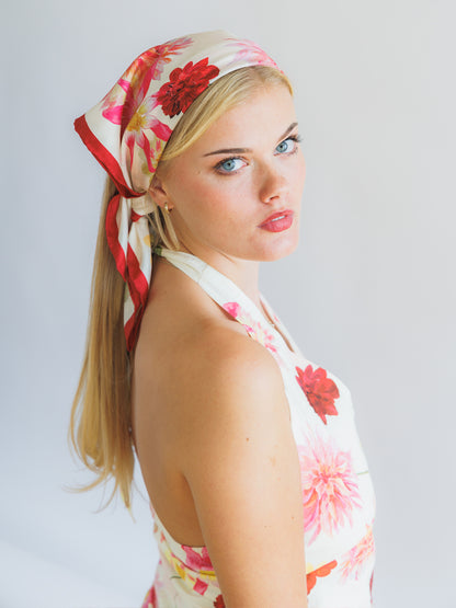 Cream Dahlia Silk Scarf