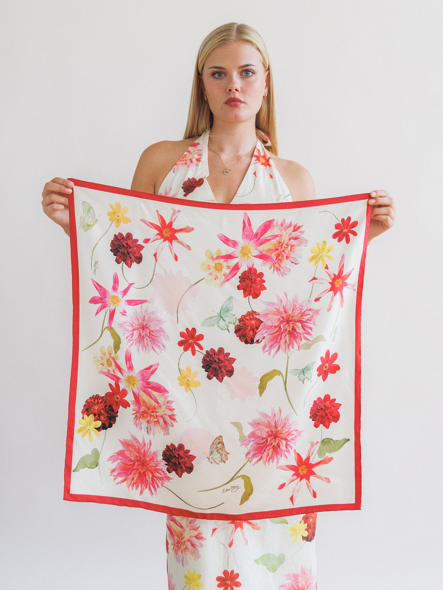 Cream Dahlia Silk Scarf