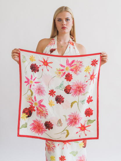 Cream Dahlia Silk Scarf