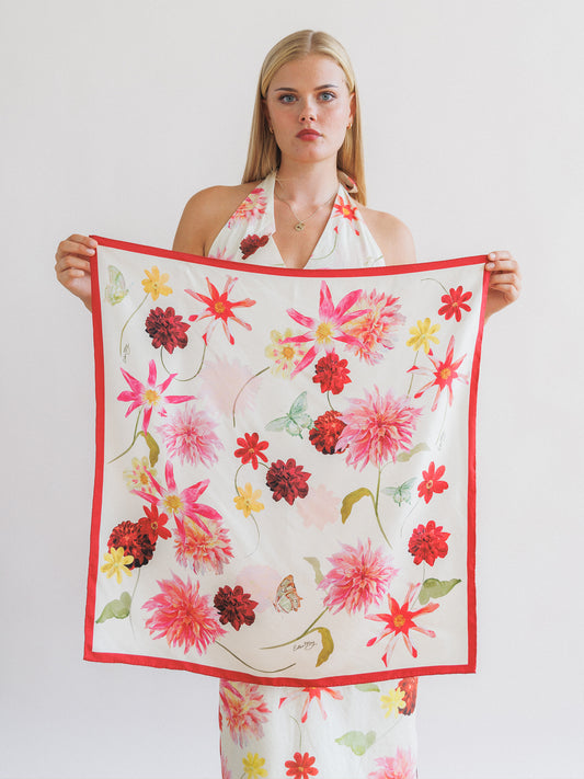 Cream Dahlia Silk Scarf