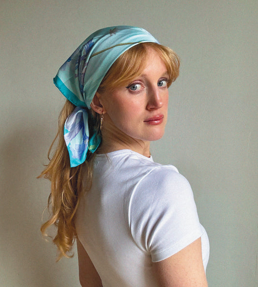 Iris Turquoise Silk Scarf 65