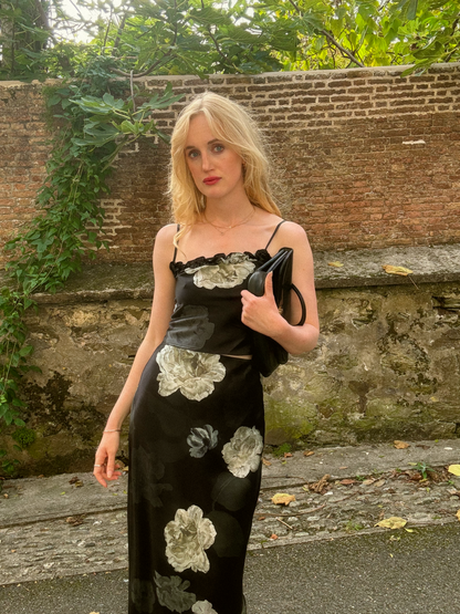 Midnight Rose Silk Midi Skirt