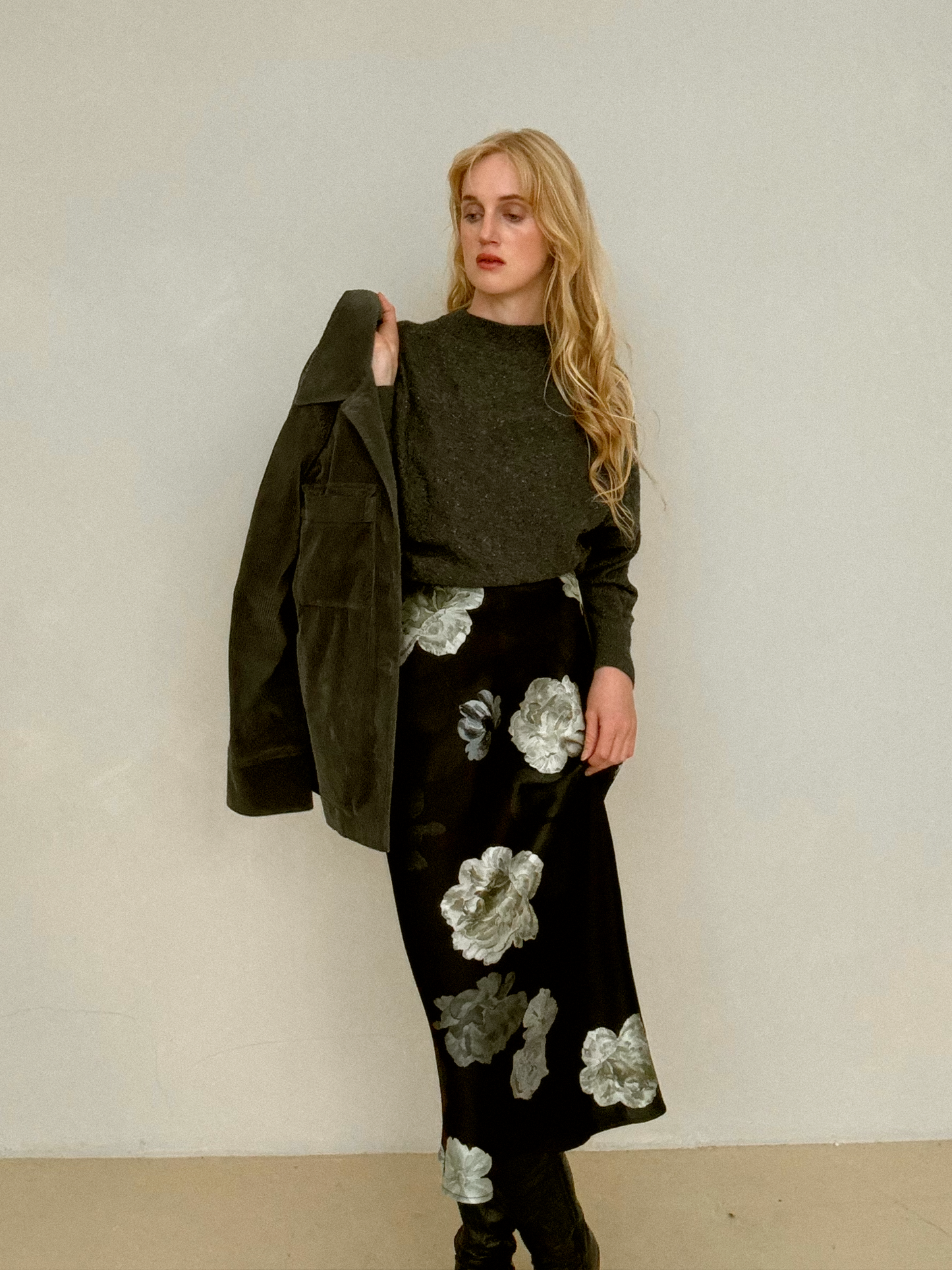 Midnight Rose Silk Midi Skirt