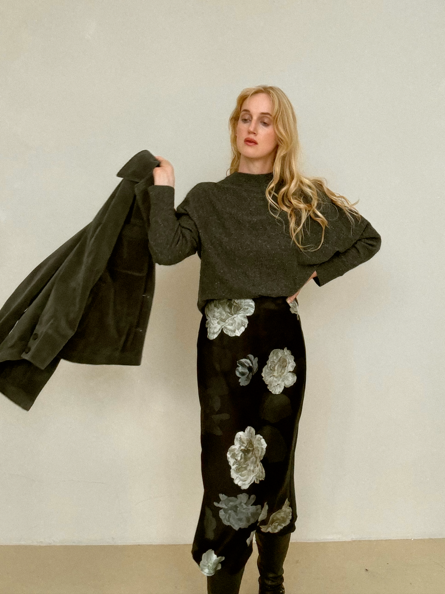 Midnight Rose Silk Midi Skirt