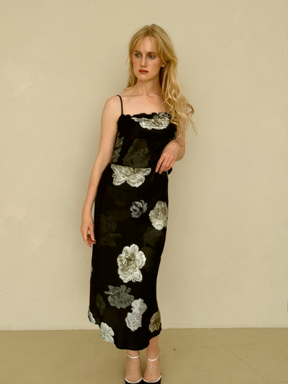 Midnight Rose Silk Midi Skirt