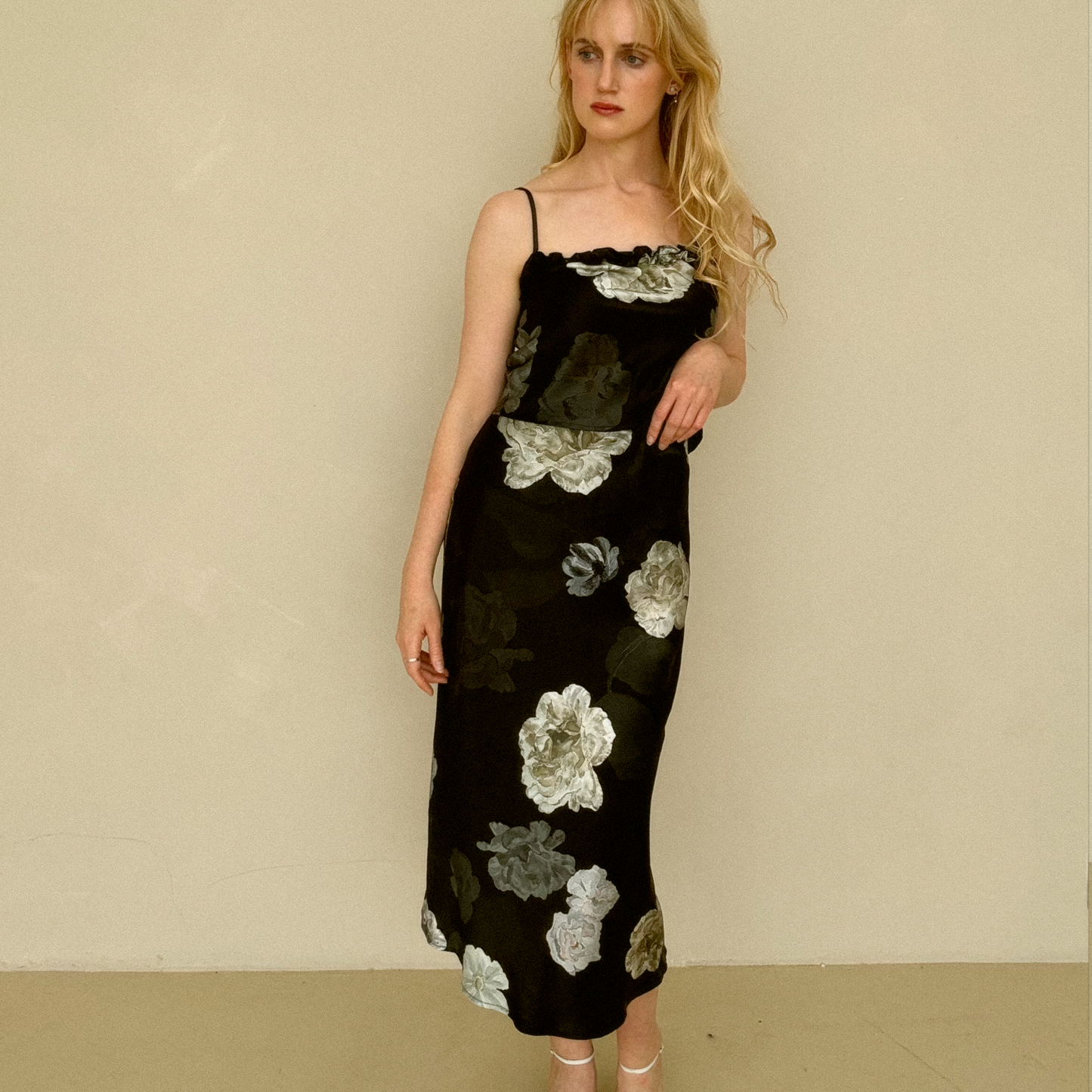 Midnight Rose Silk Midi Skirt