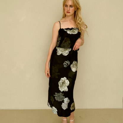 Midnight Rose Silk Midi Skirt