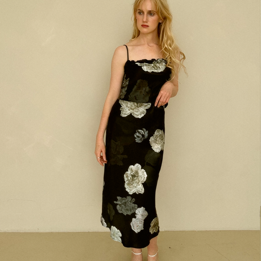 Midnight Rose Silk Midi Skirt