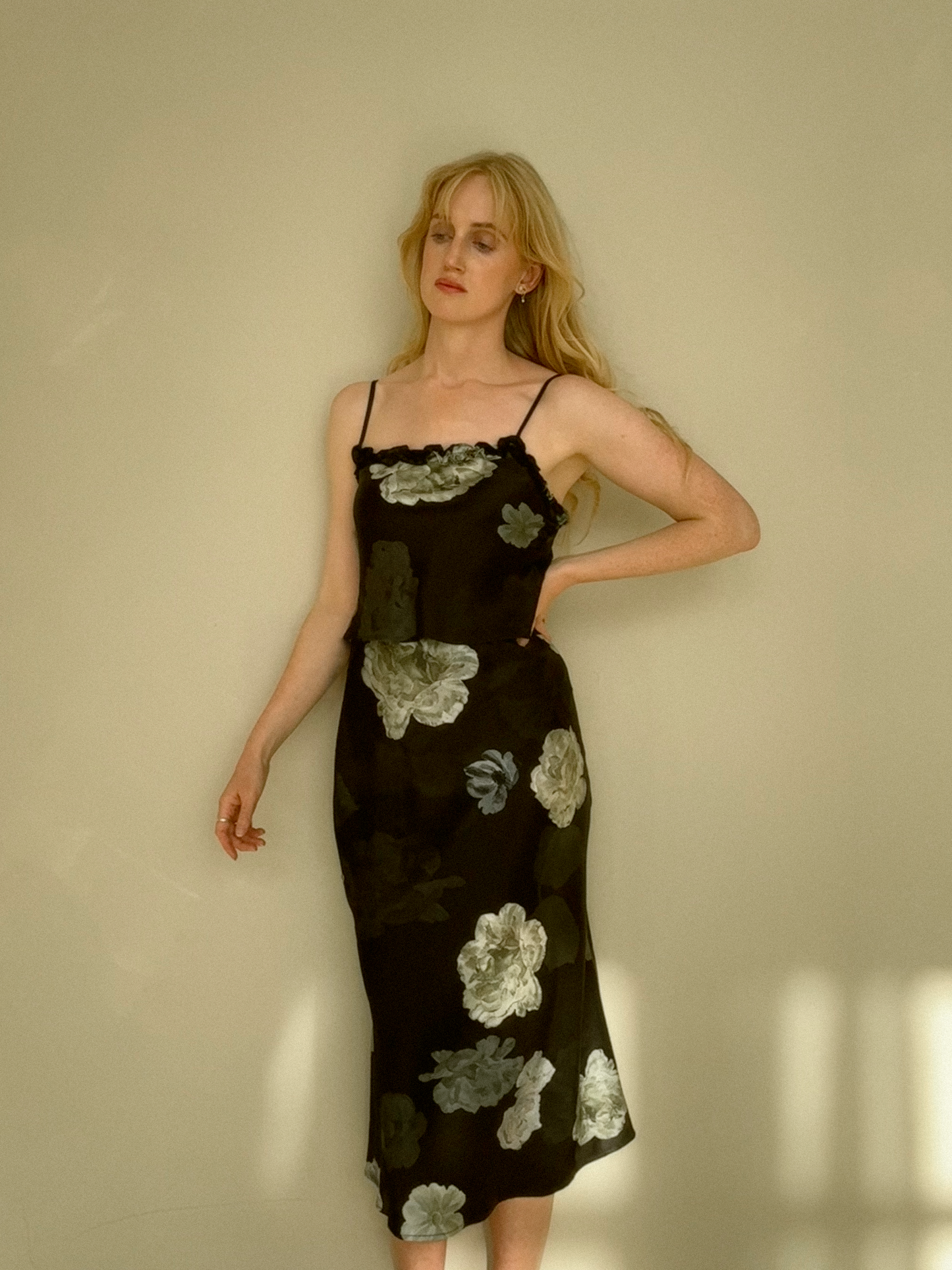 Midnight Rose Silk Midi Skirt