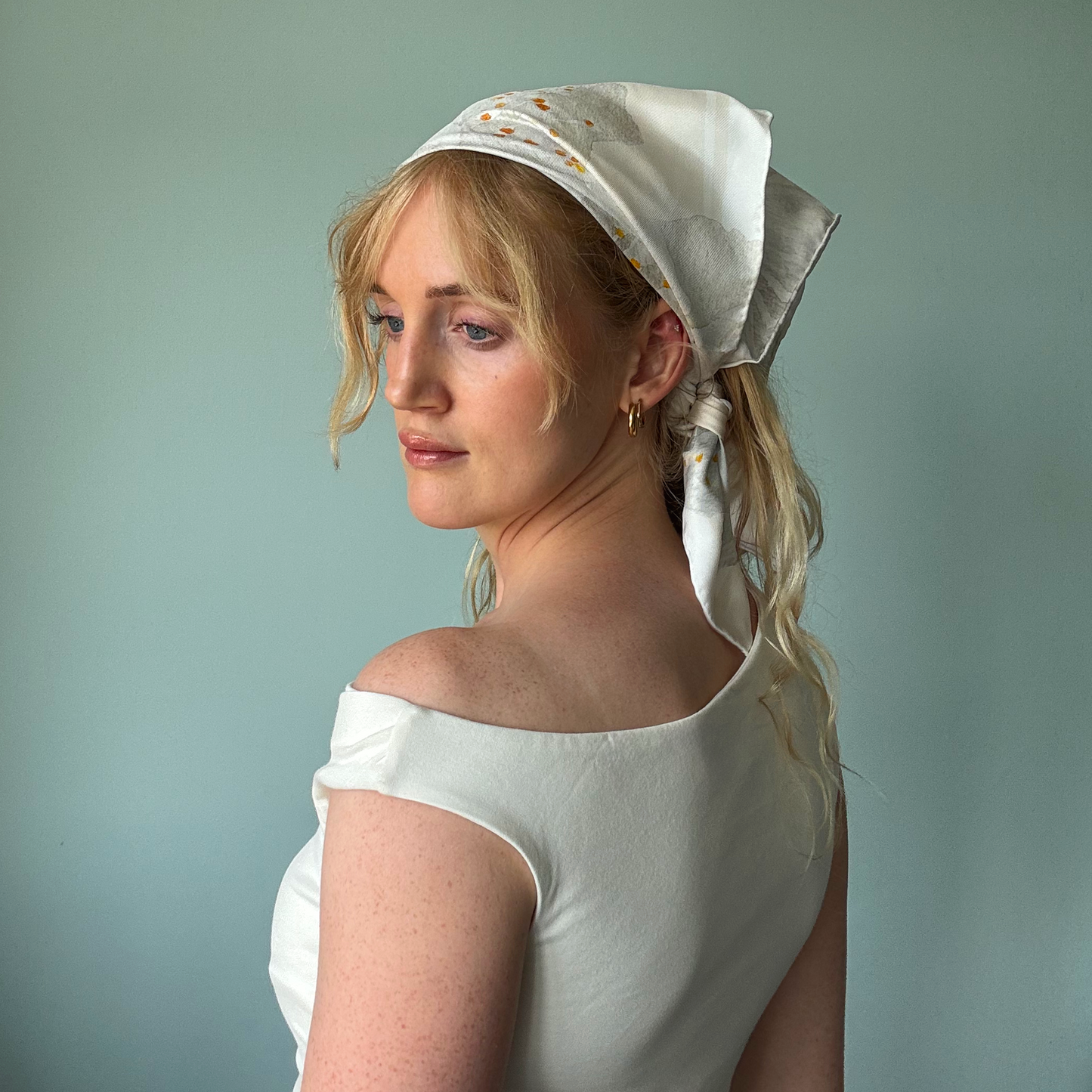 White Blossom Silk Scarf